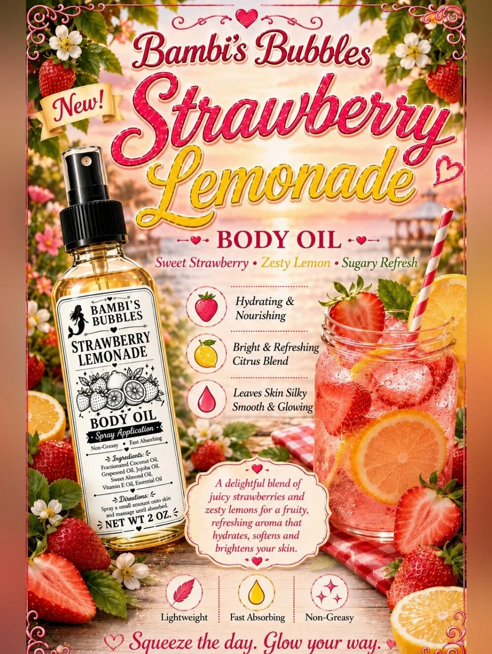 New! Lemonade Collection 2oz Body Oils Assorted Sniffs